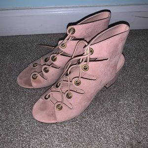 Pink lace-up heels